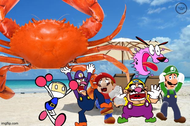 Wario and Friends dies by a Giant crab during a beach trip | image tagged in beach,wario dies | made w/ Imgflip meme maker