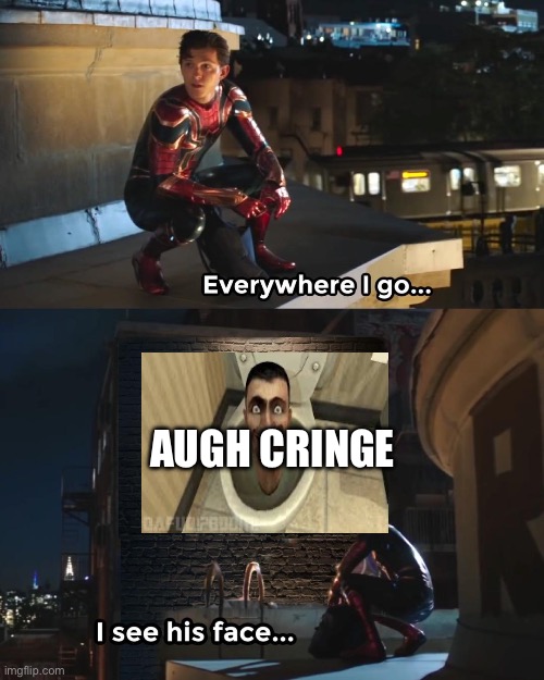 The cringe I can’t anymore… | AUGH CRINGE | image tagged in wherever i go i see his face | made w/ Imgflip meme maker