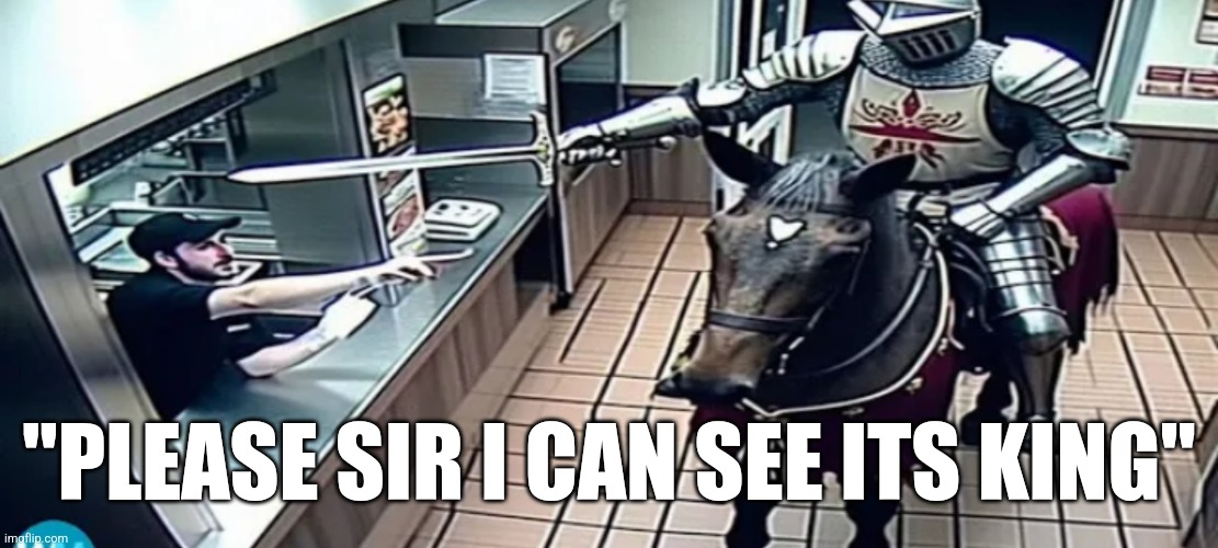 The knight in the burger king | "PLEASE SIR I CAN SEE ITS KING" | image tagged in burger king,fun,fast food | made w/ Imgflip meme maker