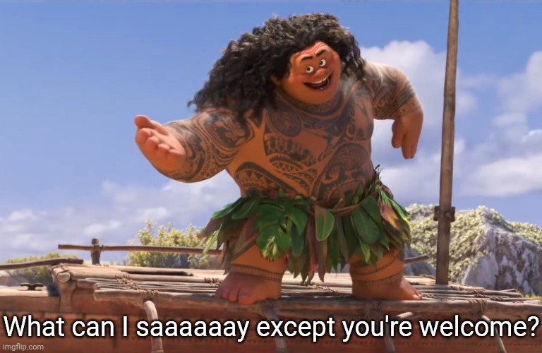 you're welcome without subs | What can I saaaaaay except you're welcome? | image tagged in you're welcome without subs | made w/ Imgflip meme maker