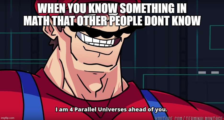 Mario I am four parallel universes ahead of you | WHEN YOU KNOW SOMETHING IN MATH THAT OTHER PEOPLE DONT KNOW | image tagged in mario i am four parallel universes ahead of you | made w/ Imgflip meme maker