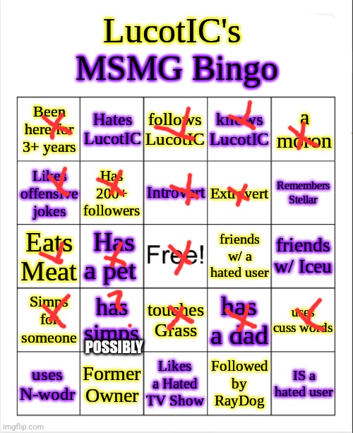 LucotIC's MS_Memer_Group Bingo | POSSIBLY | image tagged in lucotic's ms_memer_group bingo | made w/ Imgflip meme maker
