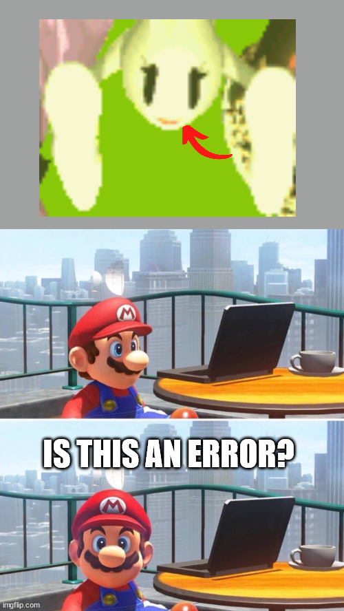 what | IS THIS AN ERROR? | image tagged in mario looks at computer,yoshi,topsy turvy,yoshi topsy-turvy,yoshi's universal gravitation,you had one job | made w/ Imgflip meme maker