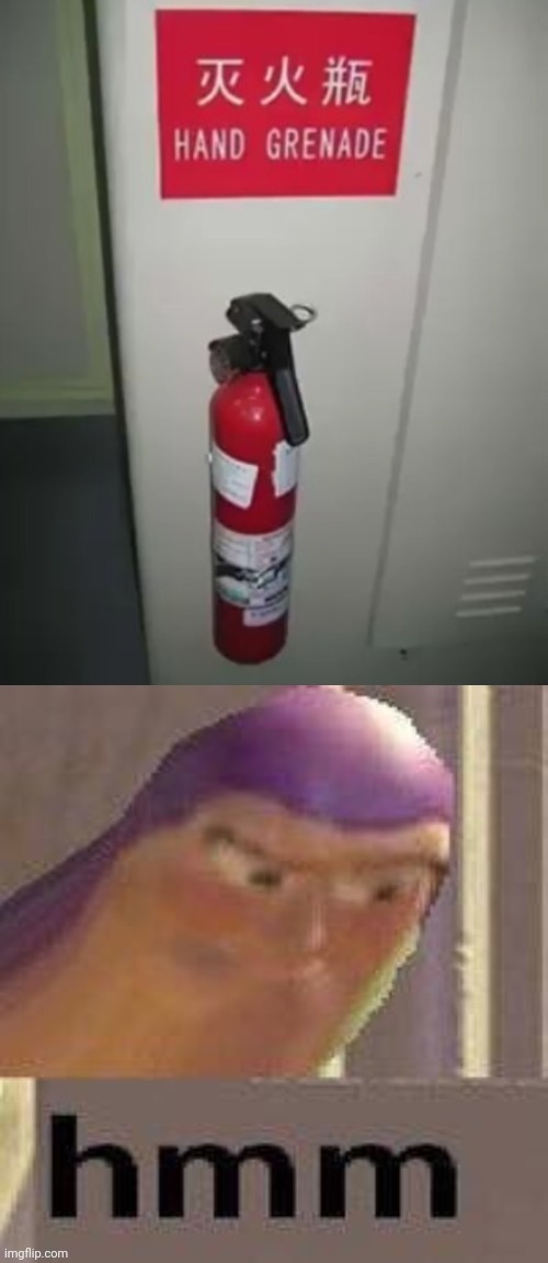 Ah yes, fire extinguisher go b o o m | image tagged in buzz lightyear hmm | made w/ Imgflip meme maker