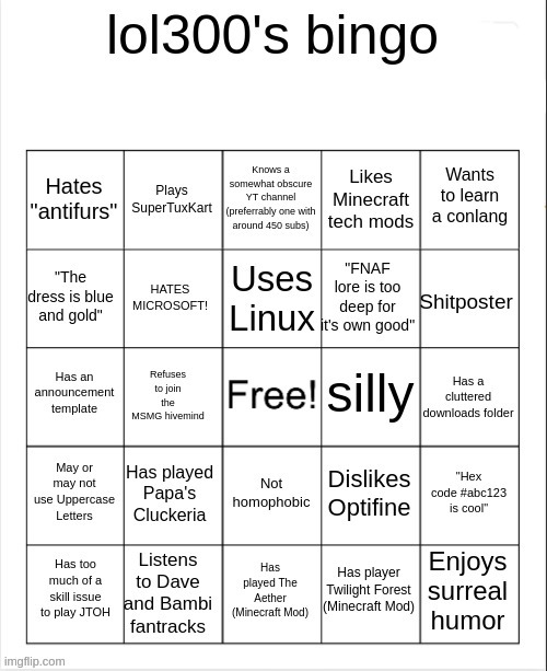 lol300's Bingo | image tagged in lol300's bingo | made w/ Imgflip meme maker