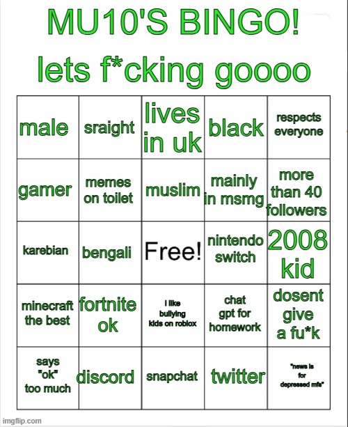 mu10s bingo | image tagged in mu10s bingo | made w/ Imgflip meme maker