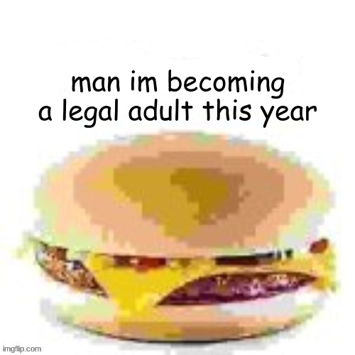 hamburger | man im becoming a legal adult this year | image tagged in hamburger | made w/ Imgflip meme maker