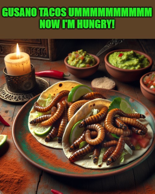 gusano tacos | GUSANO TACOS UMMMMMMMMMM
NOW I'M HUNGRY! | image tagged in gusano,worms,kewlew | made w/ Imgflip meme maker