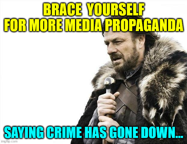 Brace Yourselves X is Coming Meme | BRACE  YOURSELF FOR MORE MEDIA PROPAGANDA SAYING CRIME HAS GONE DOWN... | image tagged in memes,brace yourselves x is coming | made w/ Imgflip meme maker