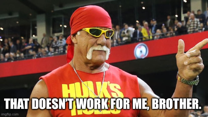 Hulk Hogan brother  | THAT DOESN’T WORK FOR ME, BROTHER. | image tagged in hulk hogan brother | made w/ Imgflip meme maker