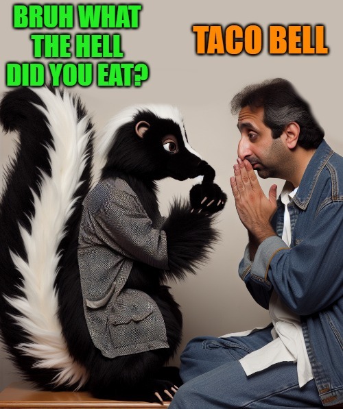 You stink man | image tagged in taco bell,skunk,kewlew | made w/ Imgflip meme maker