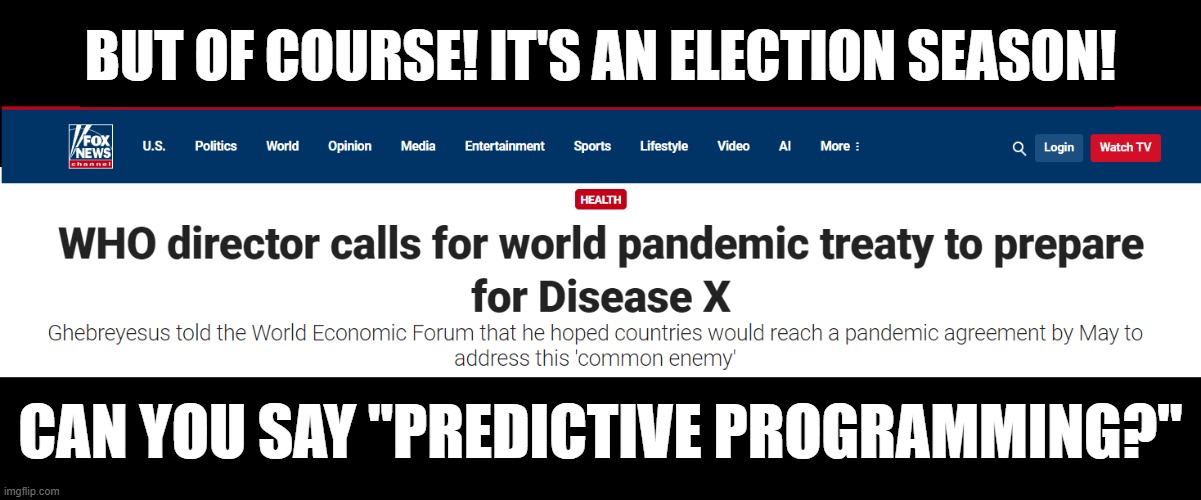 There is coming a time when we'll all disregard these DS dipsticks | BUT OF COURSE! IT'S AN ELECTION SEASON! CAN YOU SAY "PREDICTIVE PROGRAMMING?" | image tagged in predictive programming,who,wef,davos,pandemic,false flag | made w/ Imgflip meme maker