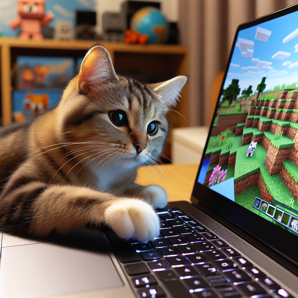 A cute cat playing Minecraft (ai generated) Blank Meme Template