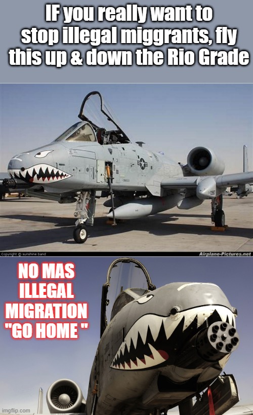 SIMPLE SOLUTION,use the military to secure the border & stop the invasion. | IF you really want to stop illegal miggrants, fly this up & down the Rio Grade; NO MAS ILLEGAL MIGRATION "GO HOME " | image tagged in democrats,nwo,traitors,globalism,psychopaths and serial killers | made w/ Imgflip meme maker