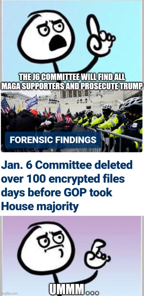 Whoopsie Daisy | THE J6 COMMITTEE WILL FIND ALL MAGA SUPPORTERS AND PROSECUTE TRUMP; UMMM . . . | image tagged in leftists,liberals,democrats,j6 | made w/ Imgflip meme maker