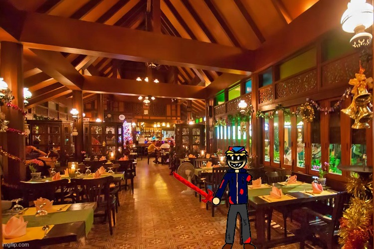 Pov: Your oc is at a dinner with saike | image tagged in thai restaurant | made w/ Imgflip meme maker