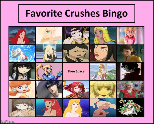 favorite crushes bingo | image tagged in favorite crushes bingo,waifu,bingo,when your crush,female logic | made w/ Imgflip meme maker