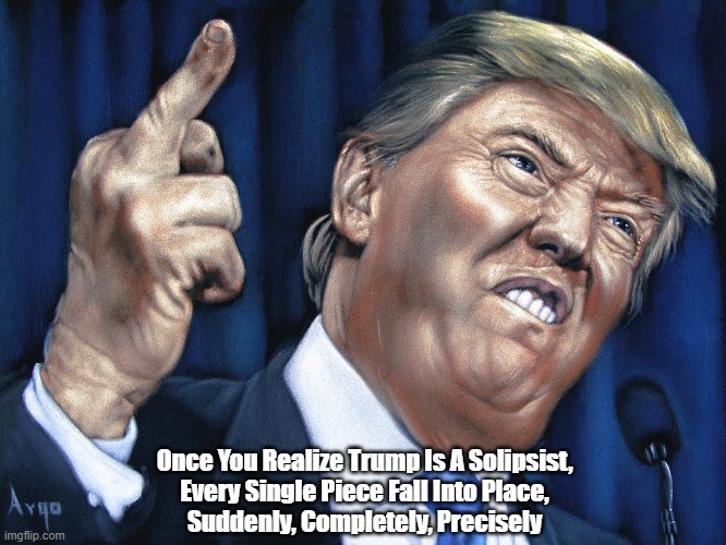 Trump Is A Solipsist | Once You Realize Trump Is A Solipsist,
Every Single Piece Fall Into Place,
                                   Suddenly, Completely, Precisely | image tagged in solipsist,understanding trump,the trump mystery solved,trump is not a bad actor he is the world's worst actor | made w/ Imgflip meme maker