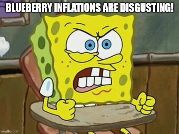 BLUEBERRY INFLATIONS ARE HORRIBLE | BLUEBERRY INFLATIONS ARE DISGUSTING! | image tagged in pissed off spongebob,wonka,blueberry,stop it | made w/ Imgflip meme maker
