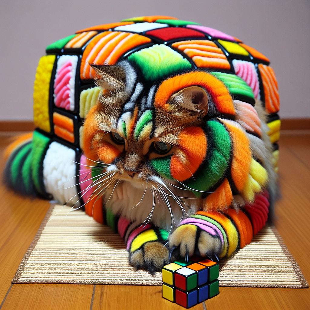 High Quality sushi cat with rubik's cube Blank Meme Template
