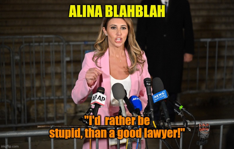 Alina habba | ALINA BLAHBLAH; "I'd  rather be stupid, than a good lawyer!" | image tagged in alina habba | made w/ Imgflip meme maker