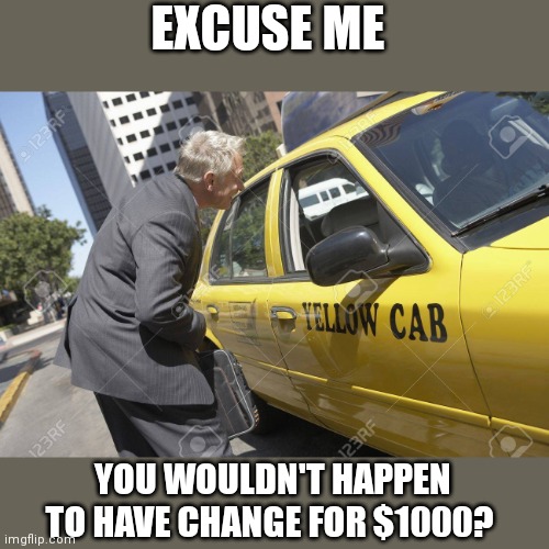 Have change for a $1000 | EXCUSE ME; YOU WOULDN'T HAPPEN TO HAVE CHANGE FOR $1000? | image tagged in funny memes | made w/ Imgflip meme maker