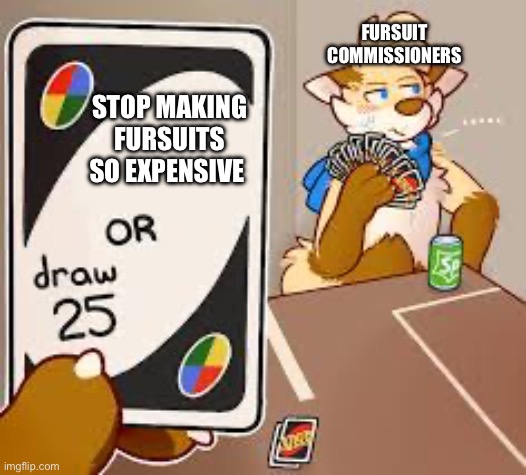 Poor Fursuiters ;-; | FURSUIT COMMISSIONERS; STOP MAKING FURSUITS SO EXPENSIVE | image tagged in furry draw 25 | made w/ Imgflip meme maker