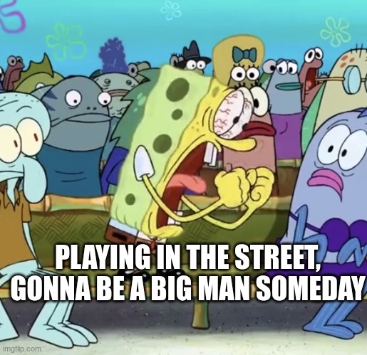 rember the rules guys | PLAYING IN THE STREET, GONNA BE A BIG MAN SOMEDAY | image tagged in spongebob yelling | made w/ Imgflip meme maker