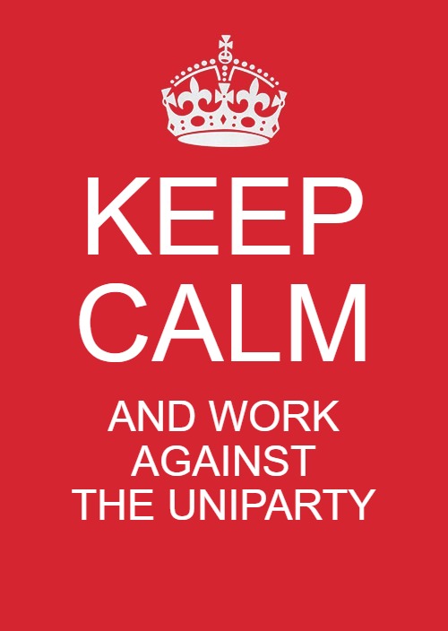 Keep Calm And Carry On Red | KEEP CALM; AND WORK AGAINST THE UNIPARTY | image tagged in memes,keep calm and carry on red | made w/ Imgflip meme maker