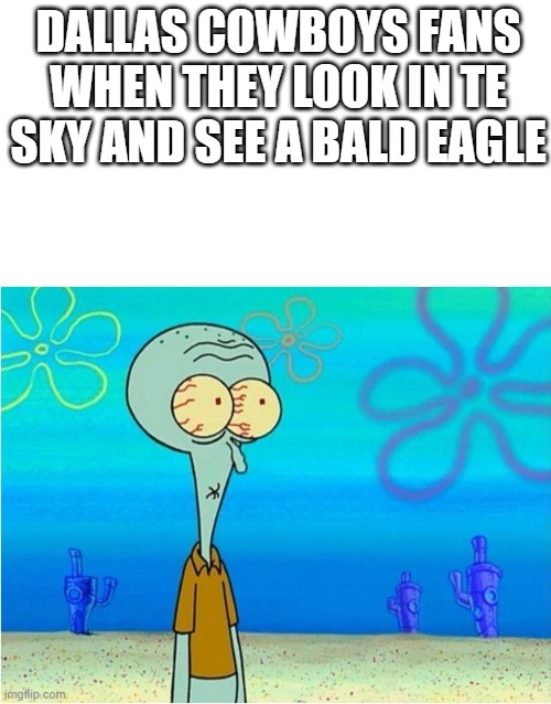 "oh yeah, thats the team that whoops our ass" | DALLAS COWBOYS FANS WHEN THEY LOOK IN TE SKY AND SEE A BALD EAGLE | image tagged in squidward scared | made w/ Imgflip meme maker