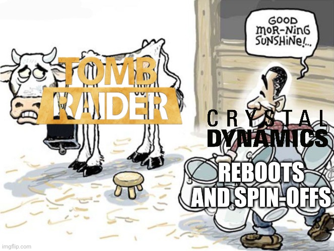 milking the cow | REBOOTS AND SPIN-OFFS | image tagged in milking the cow | made w/ Imgflip meme maker