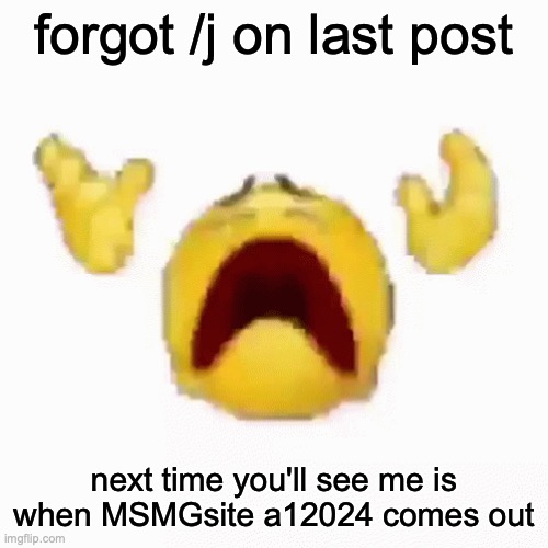 :nooo: | forgot /j on last post; next time you'll see me is when MSMGsite a12024 comes out | image tagged in nooo | made w/ Imgflip meme maker