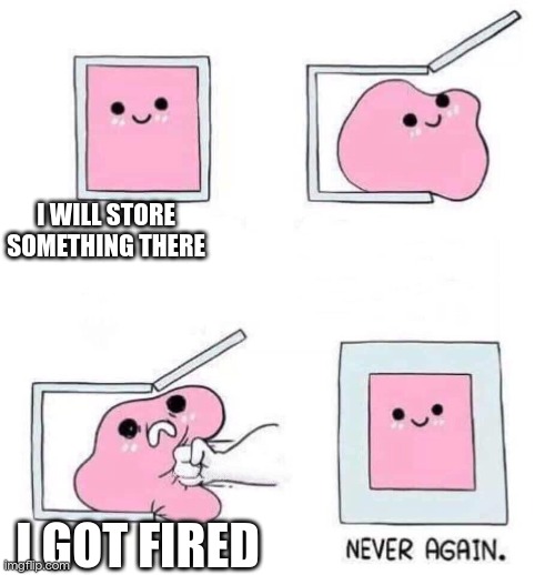 Never again | I WILL STORE SOMETHING THERE I GOT FIRED | image tagged in never again | made w/ Imgflip meme maker