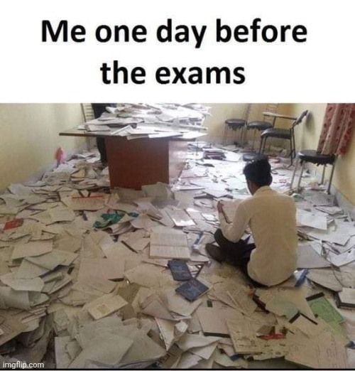 This is all of us before the exams | image tagged in funny,school,relatable,not a repost,barney will eat all of your delectable biscuits | made w/ Imgflip meme maker