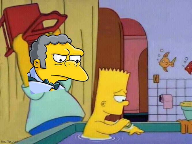 Homer hits Bart with a chair | image tagged in homer hits bart with a chair | made w/ Imgflip meme maker