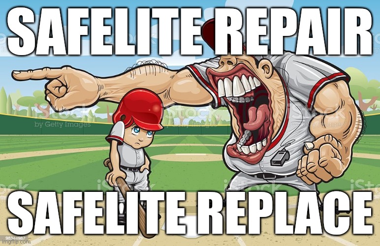 Baseball coach yelling at kid | SAFELITE REPAIR; SAFELITE REPLACE | image tagged in baseball coach yelling at kid | made w/ Imgflip meme maker