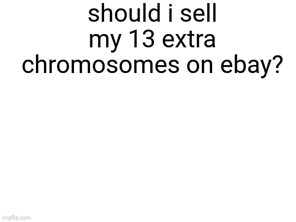 been wondering for a long time | should i sell my 13 extra chromosomes on ebay? | image tagged in funny,memes | made w/ Imgflip meme maker