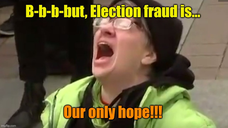 Screaming Liberal  | B-b-b-but, Election fraud is... Our only hope!!! | image tagged in screaming liberal | made w/ Imgflip meme maker