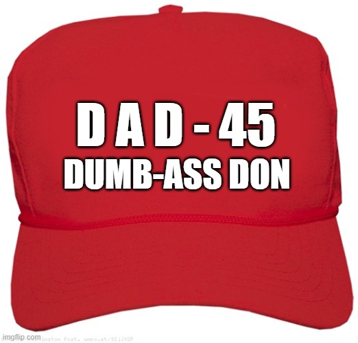 blank red MAGATARD hat | D A D - 45; DUMB-ASS DON | image tagged in blank red maga hat,maga,i'm the dumbest man alive,dumbass,dictator,you've been invited to dumbass university | made w/ Imgflip meme maker
