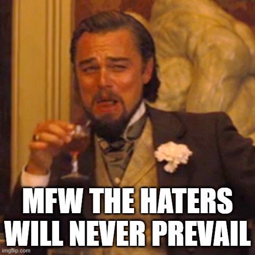 imagine hating me XD | MFW THE HATERS WILL NEVER PREVAIL | image tagged in memes,laughing leo | made w/ Imgflip meme maker