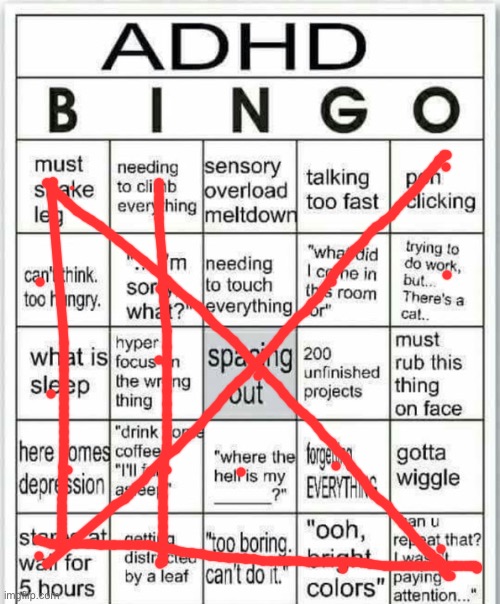 adhd bingo | image tagged in adhd bingo | made w/ Imgflip meme maker