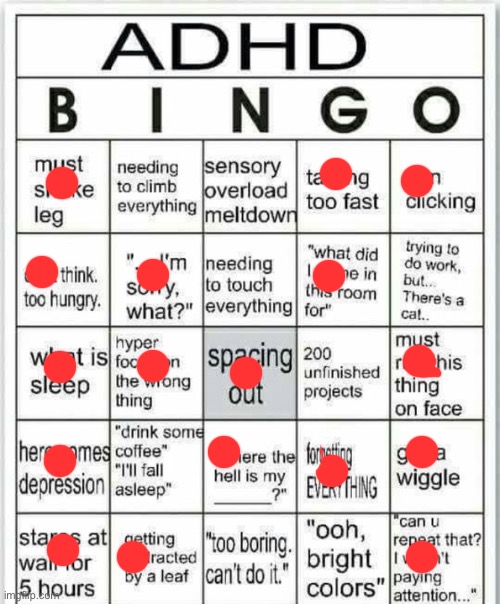I did not think this relate to me at all | image tagged in adhd bingo,adhd,i forgor,hungry | made w/ Imgflip meme maker
