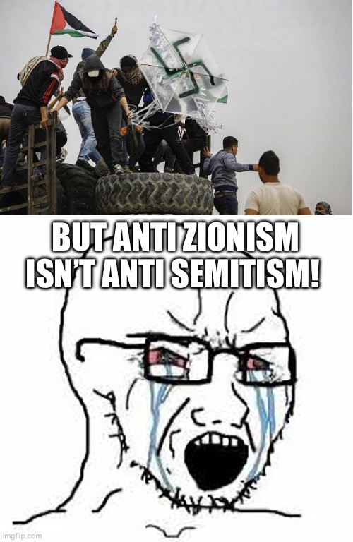 BUT ANTI ZIONISM ISN’T ANTI SEMITISM! | image tagged in crying soyjack | made w/ Imgflip meme maker