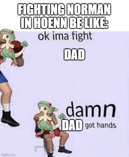 damn got hands | FIGHTING NORMAN IN HOENN BE LIKE:; DAD; DAD | image tagged in damn got hands | made w/ Imgflip meme maker