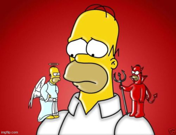 Homer Simpson Angel Devil | image tagged in homer simpson angel devil | made w/ Imgflip meme maker