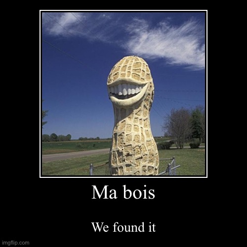 We found it | Ma bois | We found it | image tagged in funny,demotivationals,smiling peanut,goofy ahh | made w/ Imgflip demotivational maker
