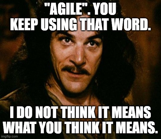 Agile confusion | "AGILE". YOU KEEP USING THAT WORD. I DO NOT THINK IT MEANS WHAT YOU THINK IT MEANS. | image tagged in memes,inigo montoya | made w/ Imgflip meme maker