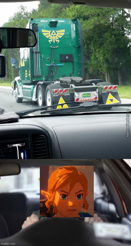 zelda and triforce logos, on a semi -truck? | made w/ Imgflip meme maker