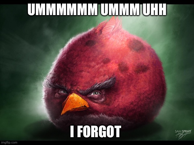 dementia dementia dementia dementia dementia- | UMMMMMM UMMM UHH; I FORGOT | image tagged in realistic angry bird big red | made w/ Imgflip meme maker