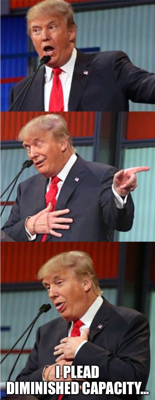 Bad Pun Trump | I PLEAD DIMINISHED CAPACITY... | image tagged in bad pun trump | made w/ Imgflip meme maker